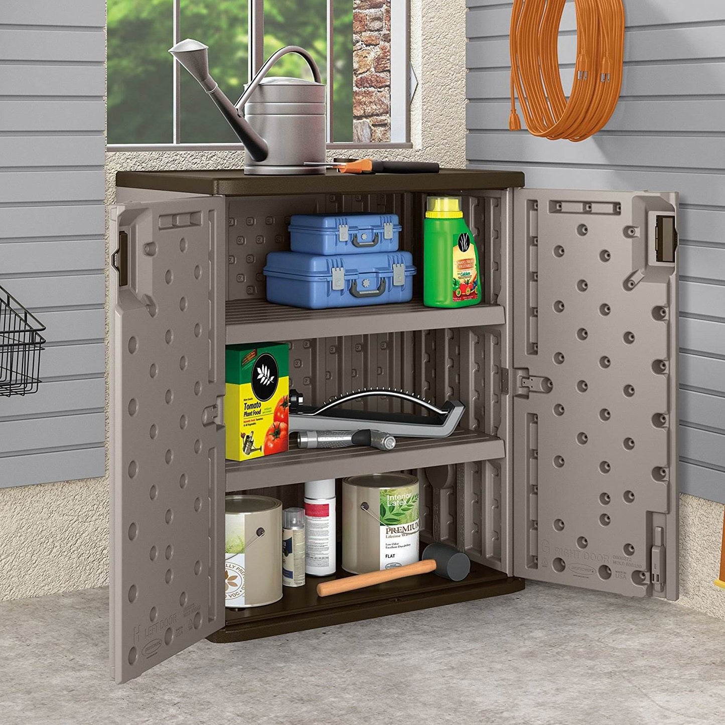 Suncast 9 Cu Ft Heavy Duty Resin Garage Base Storage Cabinet, Platinum (6 Pack) - 120281