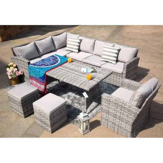 145.08 X 31.98 X 32.37 Gray 6-Piece Wide Outdoor Sectional Set with Cushions and Ottomans - 372329