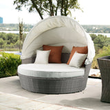 HomeRoots Outdoors Beige Fabric And Gray Wicker Patio Canopy Daybed and Ottoman Set - 318799