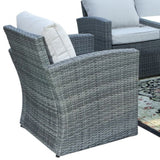 HomeRoots Outdoors - ECannes Variegated Grey 7-Piece Wicker Outdoor Sectional Set With Beige Cushions - 384146