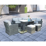 HomeRoots Outdoors - ECannes Variegated Grey 7-Piece Wicker Outdoor Sectional Set With Beige Cushions - 384146