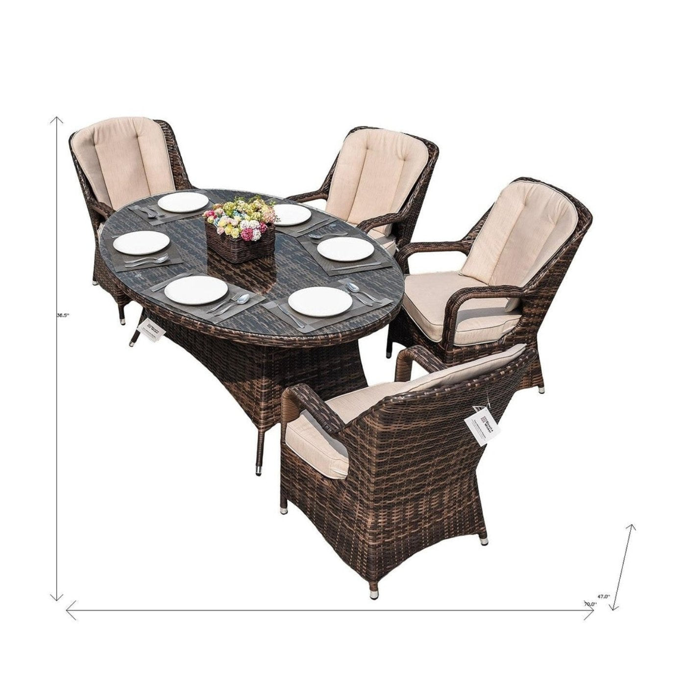 HomeRoots Outdoors - Ozark Brown 8-Piece Wicker Oval Outdoor Dining Set With Beige Cushion - 389973