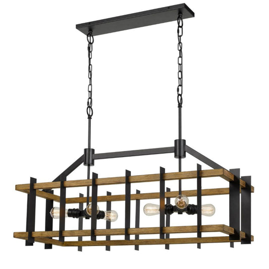 Alpine Cal Lighting Bruck 60W X 6 Metal/Pine Wood Island Chandelier - FX-3705-6