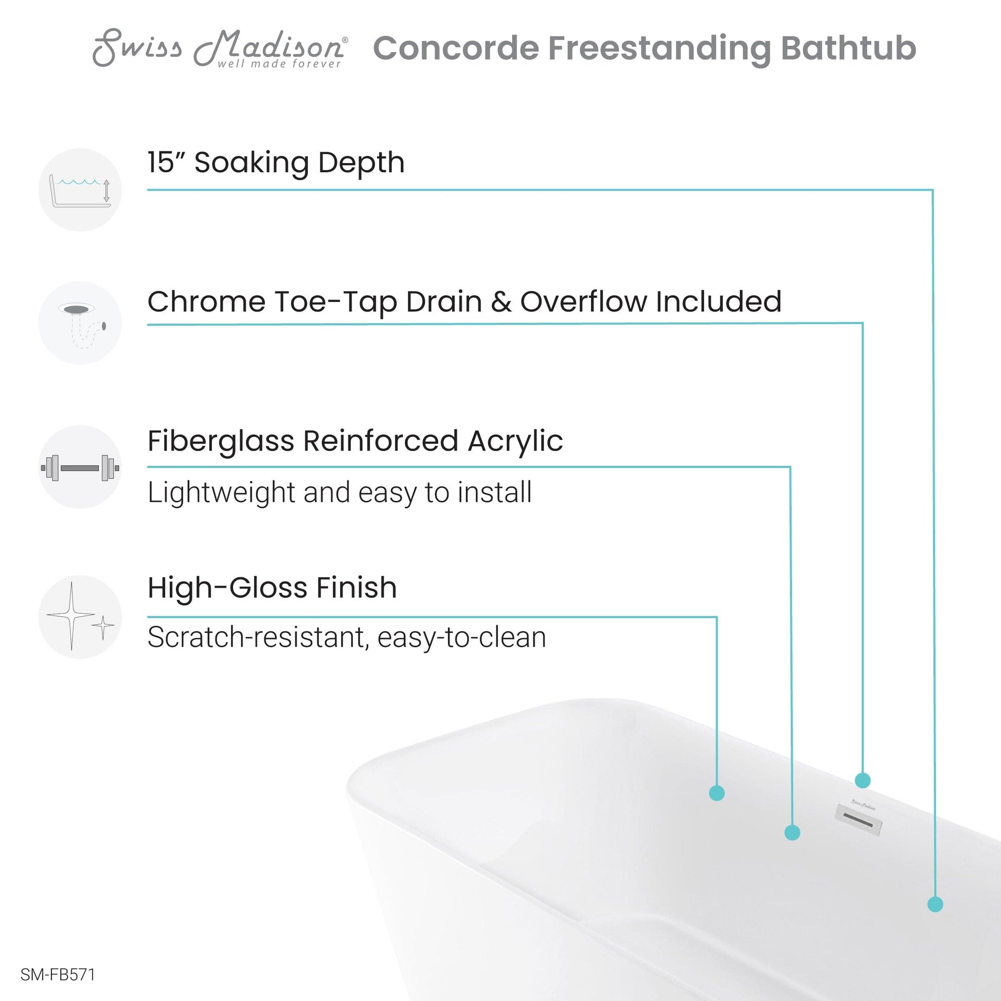 Swiss Madison Concorde 67" Freestanding Bathtub - SM-FB571 - Backyard Provider