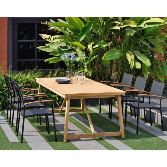 Midtown Concept Klarion Teak Table & Vera Stacking Armchair - Teak Finish - KLARION_6VERAARM