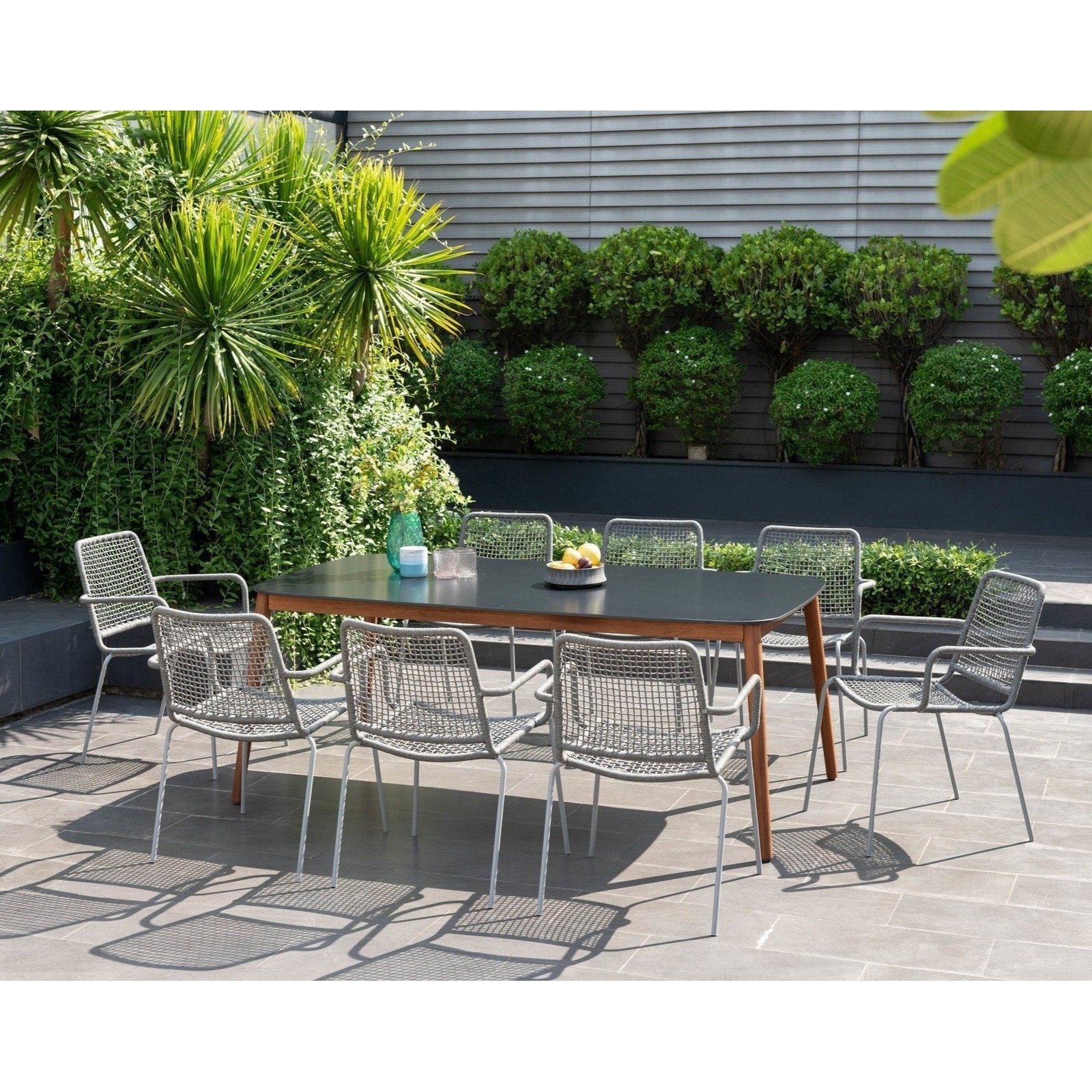 Midtown Concept Chamonix Black Table & 8 Oberon Rope Chairs - CHAMBK8OBEGR