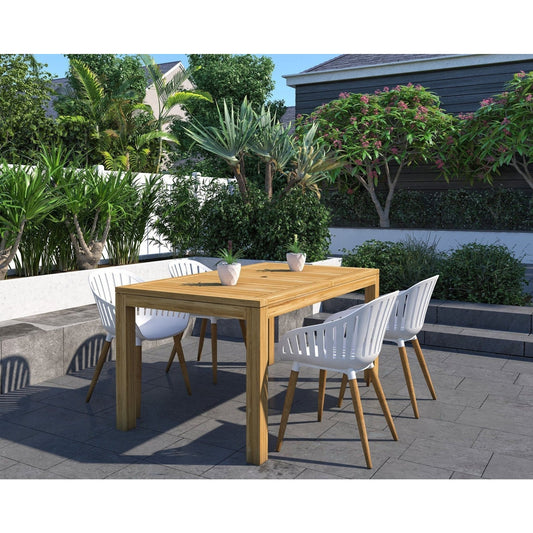 Midtown Concept Rinjani Rectangular Teak Table & Nassau White Armchairs - RINJ_4CANN_WH_LOT