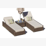 Brown 3-Piece Wicker Outdoor Armless Chaise Lounge Set with Tan Cushions - 78" X 29" X 28" - 372316