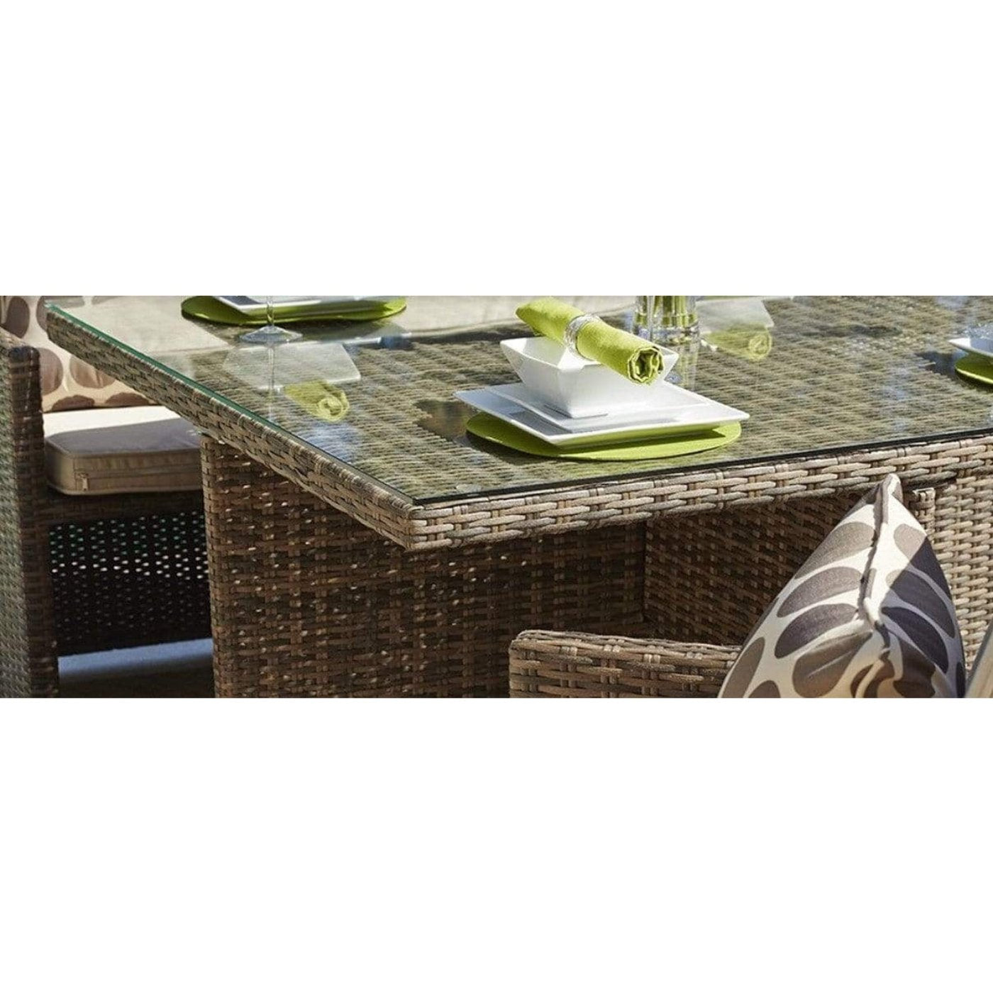 Home Roots Brown Wicker 9-Piece Square Outdoor Dining Set with Beige Cushions - 372319