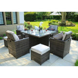 Home Roots Brown Wicker 9-Piece Square Outdoor Dining Set with Beige Cushions - 372319