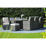 HomeRoots - Gray Wicker 11-Piece Outdoor Dining Set with Cushions and Wicker/Glass Top Table - 372320