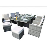 HomeRoots - Gray Wicker 11-Piece Outdoor Dining Set with Cushions and Wicker/Glass Top Table - 372320