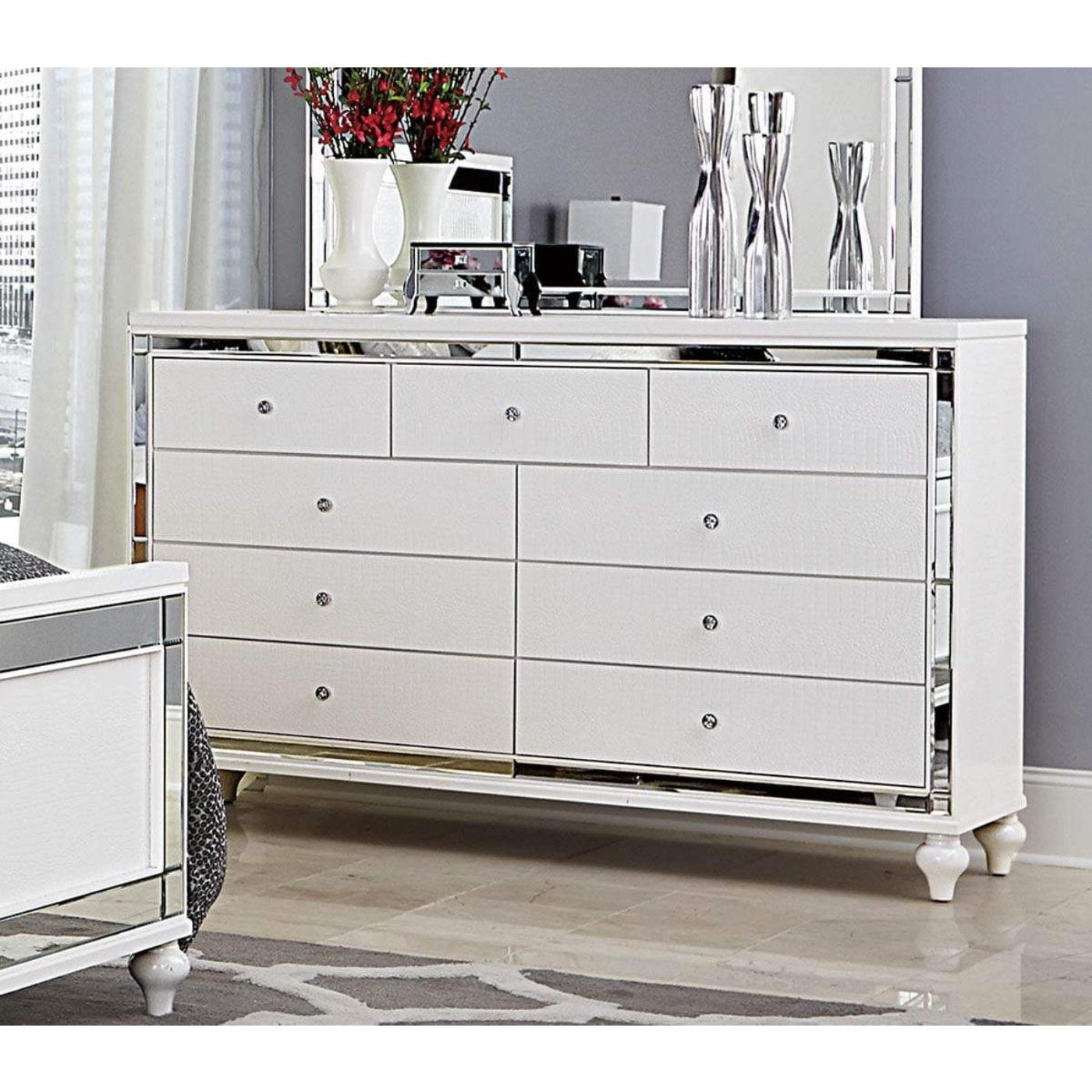 Wooden Dresser Accented With Mirror Outline, White - 346091