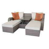 82" X 36" X 30" 3Pc Beige Fabric And Gray Wicker Patio Sectional And Ottoman Set - 318796