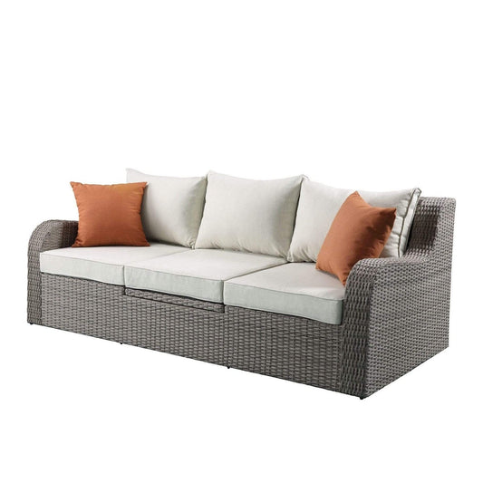 82" X 36" X 30" 3Pc Beige Fabric And Gray Wicker Patio Sectional And Ottoman Set - 318796