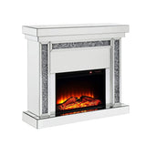 Wood and Mirror Electric Fireplace with Faux Crystal Dusted Columns, Clear - 350908