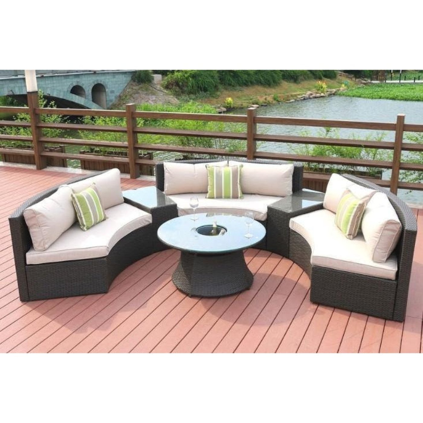 HomeRoots - 6 Piece Black Wicker Half Moon Outdoor Sectional Set With Ice Bucket Table - 372318