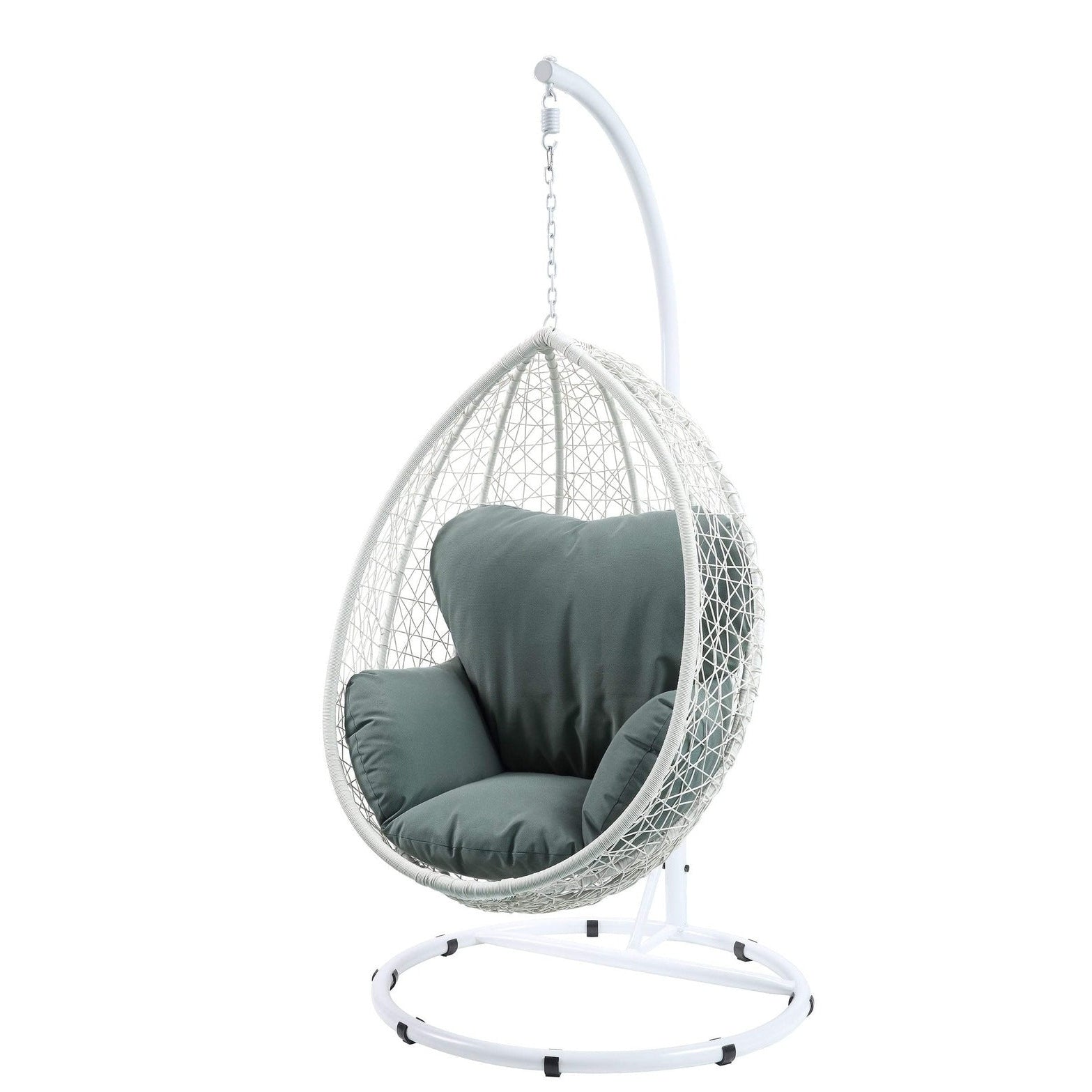 38" X 38" X 79" Green Fabric And White Wicker Patio Swing Chair With Stand - 318801