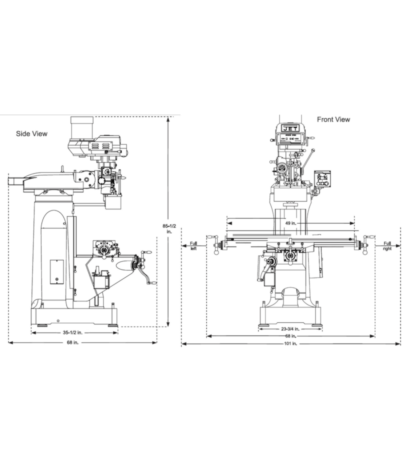 JET Elite ETM-949 Mill with 3-Axis Newall DP700 (Knee) DRO - JT9-894165