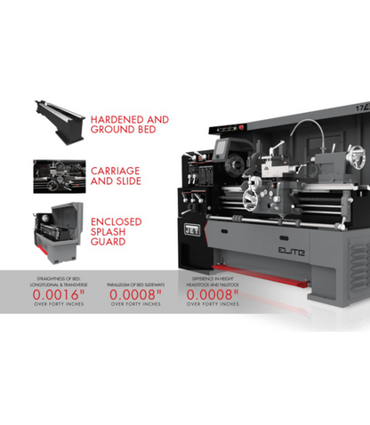 JET Elite Lathe E-1236VS with ACU-RITE 203 CSS DRO with Taper Attachment and Collet Closer - JET-892310